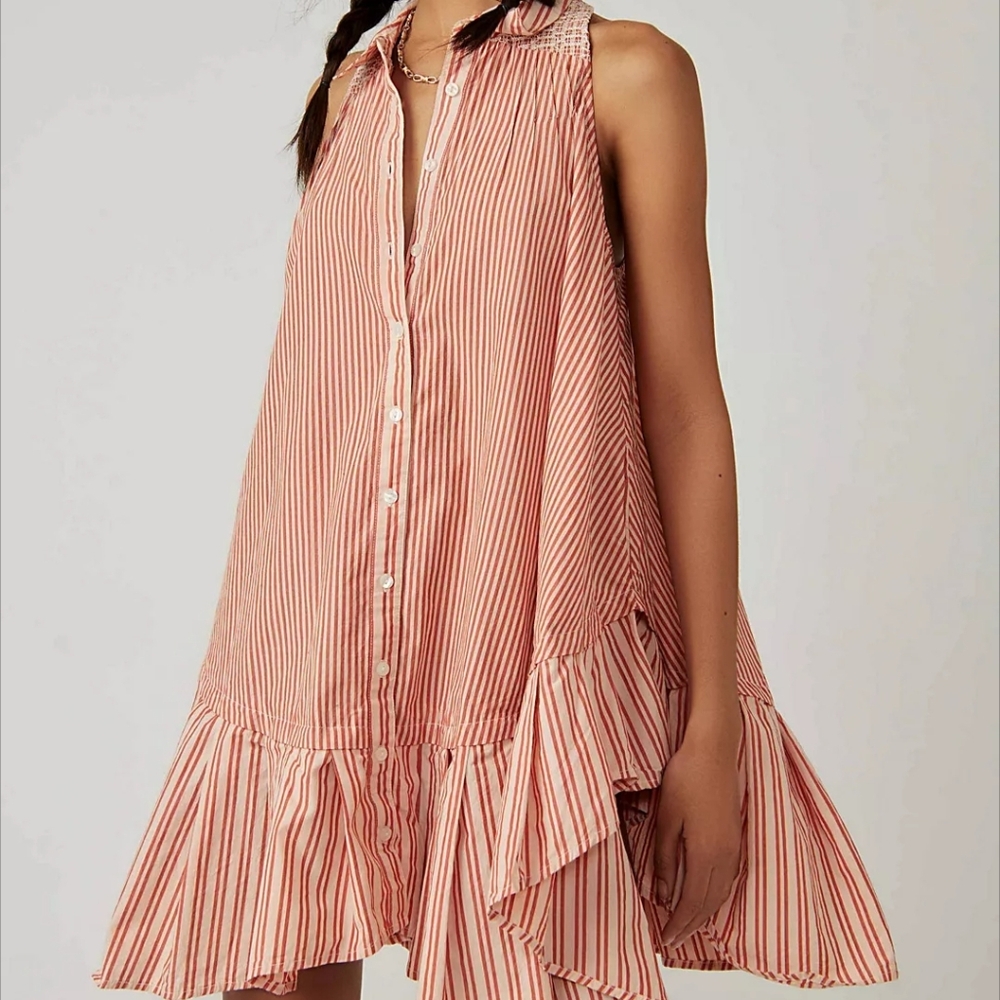 Free People Red and White Striped Top